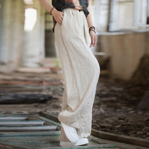 Quần baggy linen lưng thun ống rộng đính khuy - NU9818