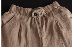 Quần baggy linen lưng thun hai túi chéo khuy cài - NU9065