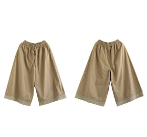 Quần baggy lửng lưng thun dây rút gấu kiểu ren - NU9927