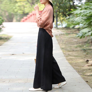 Quần baggy linen lưng thun ống rộng túi chéo - NU9825