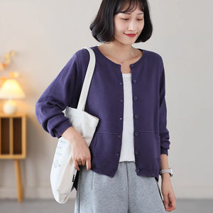 Áo khoác cardigan len đan dài tay cổ tròn hai túi vuông - NU9218