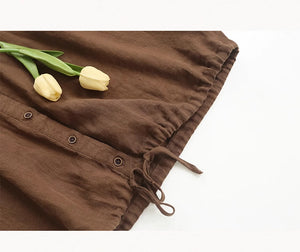 Áo sơ mi linen sát nách cổ đức đơn sắc vạt dây rút - NU8980