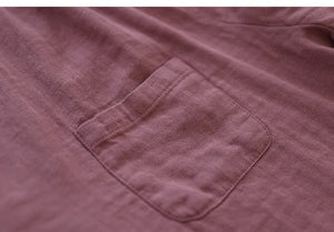 Áo sơ mi linen ngắn tay cổ đứng xẻ V một túi - NU8936