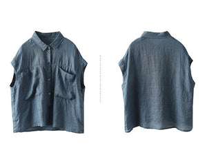 Áo sơ mi linen sát nách cổ đức hai túi vuông lớn - NU9799