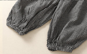 Áo liền quần baggy linen ngắn tay kẻ caro - NU8672