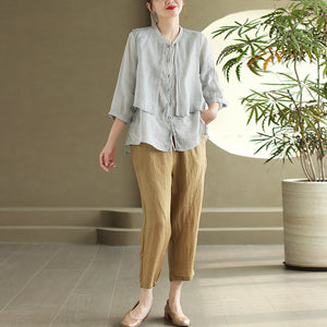 Quần baggy linen lửng lưng thun hai túi sau kiểu lệch - NU10299