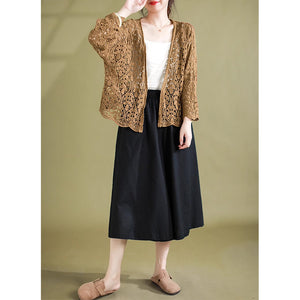 Áo khoác cardigan dệt kim dài tay thêu ren những chiếc lá - NU9009