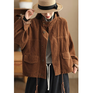 Áo khoác nhung retro dài tay cổ đứng dây rút - NU9557