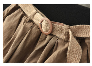 Quần baggy lửng linen lưng thun ống rộng kèm thắt lưng - NU8763