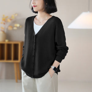 Áo khoác len dệt kim cardigan dài tay cổ V đơn sắc - NU9259