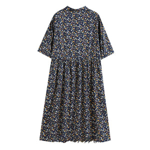 Đầm liền linen ngắn tay cổ đức in những chiếc lá sắc màu - NU10016