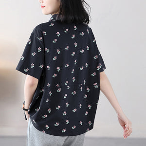 Áo T-shirt ngắn tay cổ pipi in hoa liti - NU8727