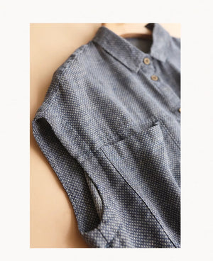 Áo sơ mi linen sát nách cổ đức hai túi kẻ caro - NU8979