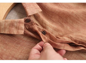 Áo sơ mi linen dài tay cổ đức che khuy - NU10014