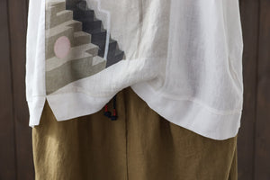 Áo T-shirt linen ngắn tay cổ tròn in trừu tượng - NU8780
