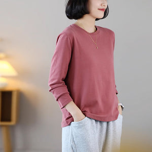 Áo T-shirt dài tay cổ tròn tròn đơn một màu - NU9132