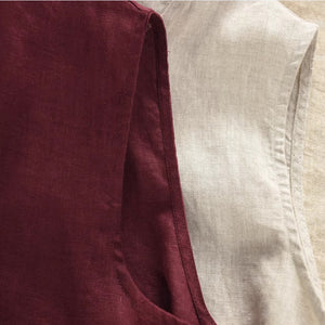 Áo T-shirt linen sát nách cổ tròn khuy bọc - A917