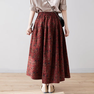 Chân váy linen retro lưng thun chữ A in hoa liti - NU9982