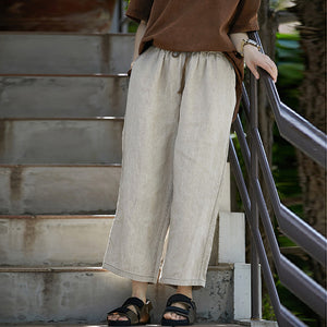 Quần baggy linen lưng thun dây rút ống suông - NU9977