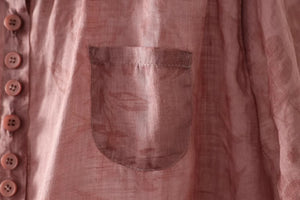 Áo sơ mi linen ngắn tay cổ pipi in hoa lá một túi nhỏ - NU8871