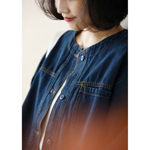 Áo khoác denim retro dài tay cổ tròn một túi vuông - NU9098