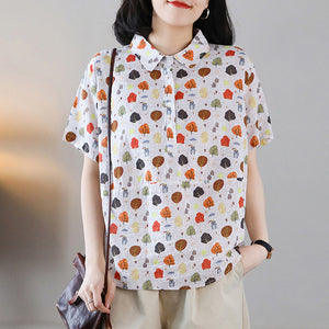 Áo sơ mi ngắn tay cổ đức in hoa lá retro khuy vạt - NU8845