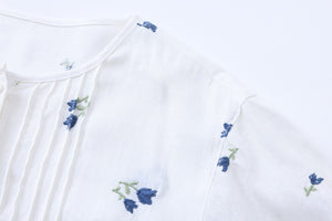 Đầm liền linen ngắn tay cổ tròn thêu hoa tulip - NU9905