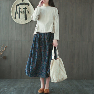 Chân váy chữ A retro lưng thun xếp ly in hoa liti - NU9880