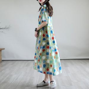 Đầm liền linen ngắn tay cổ tròn eo kiểu thắt dây - D047