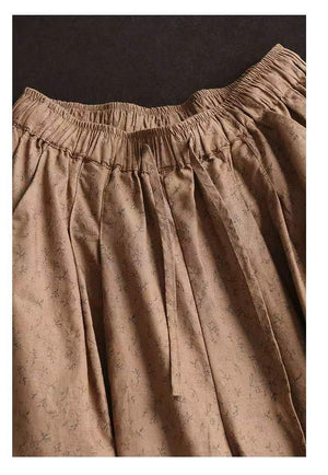 Quần baggy linen lưng thun in hoa liti ống rộng - NU10389