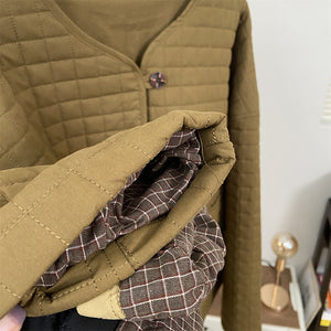 Áo khoác retro trần caro dài tay cổ tròn - NU9528