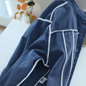 Áo khoác denim dài tay cổ đứng - A063