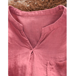 Áo sơ mi linen sát nách cổ trái tim một túi - A806