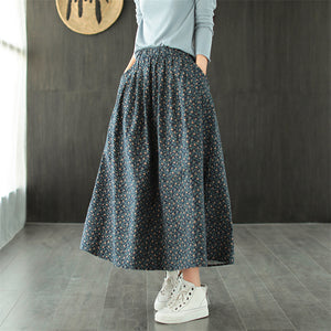 Chân váy chữ A retro lưng thun in hoa liti - NU9345