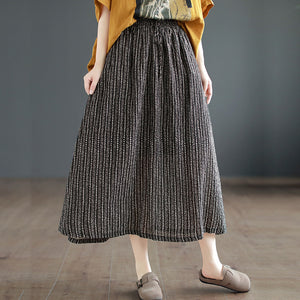 Chân váy linen lưng thun in hoa văn retro kẻ sọc - NU8817