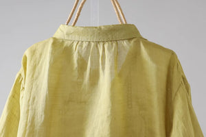 Áo sơ mi linen tay lửng cổ đức thêu hoa văn đối xứng - NU8866