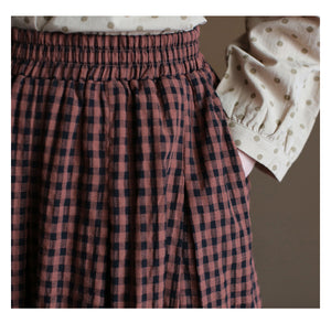 Chân váy linen retro lưng thun kẻ sọc caro - NU10021