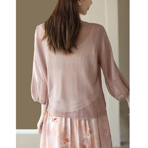 Áo khoác linen cardigan dệt kim dài tay cổ V - NU8837