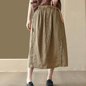 Chân váy linen lưng thun kiểu năm khuy - NU8809