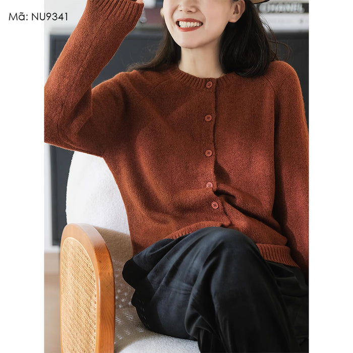 Áo khoác cardigan len dài tay cổ tròn đơn sắc - NU9341