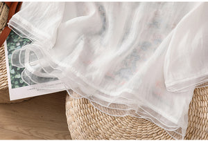 Áo sơ mi linen ngắn tay cổ tròn chữ V thêu hoa lá - NU8831