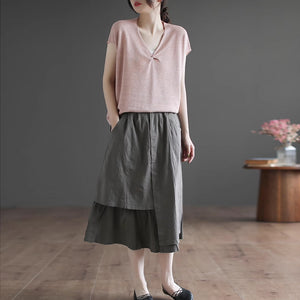 Chân váy linen lưng cao khuy cài kiểu xếp tầng - NU8951