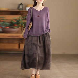 Chân váy linen lưng thun một màu kiểu xếp tầng - NU9925