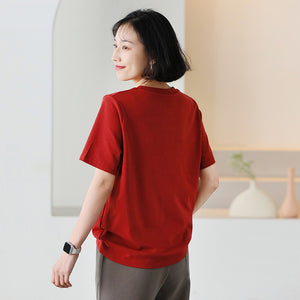 Áo T-shirt ngắn tay cổ tròn thêu quả cherry - NU9832