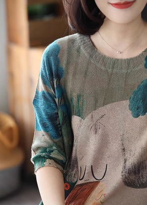 Áo T-shirt dệt kim ngắn tay cổ tròn in cô gái và chú cún - NU8910