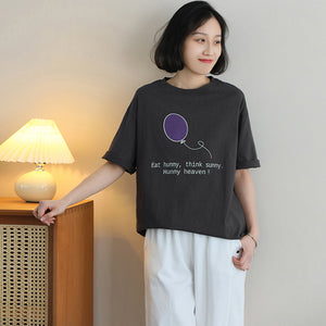 Áo T-shirt ngắn tay cổ tròn form dài in quả bóng - NU10035