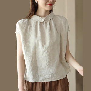 Áo sơ mi linen sát nách cổ pipi khuy cài sau - A746