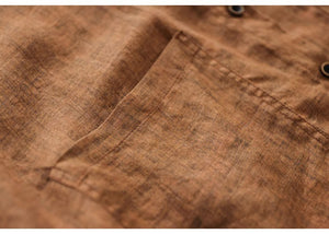 Áo sơ mi linen ngắn tay cổ đức túi vuông - NU9812