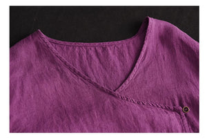 Áo sơ mi linen ngắn tay cổ V vạt lệch - NU9060
