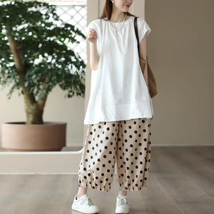 Quần baggy linen lưng thun ống xếp ly chấm bi - NU8971